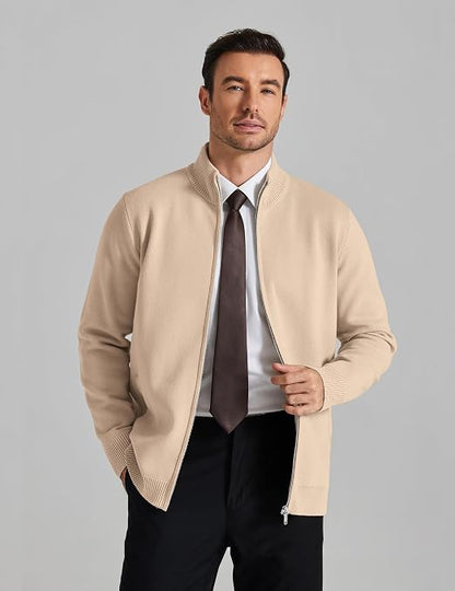 Men's Full Zip Mock Neck Cardigan Sweater with Pattern