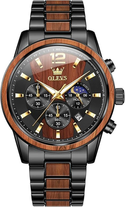 OLEVS Men's Multifunction Quartz Watch with Moon Phase & Silicone Band