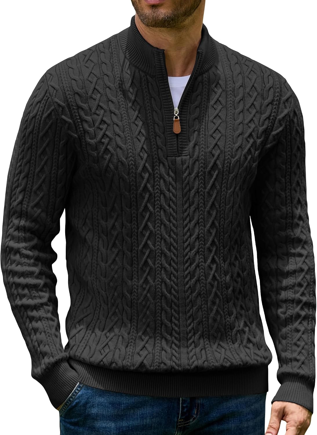 Men’s Quarter Zip Cable Knit Pullover Sweater
