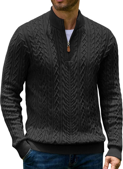 Men’s Quarter Zip Cable Knit Pullover Sweater