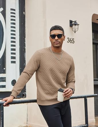 Men's Lightweight Crewneck Sweatshirt with Geometric Texture