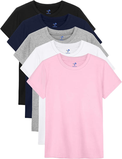 5-Pack Girls Cotton Short Sleeve T-Shirts Comfortable Fit