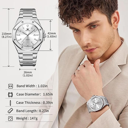 OLEVS Men's Stainless Steel Dress Watch Big Face Waterproof