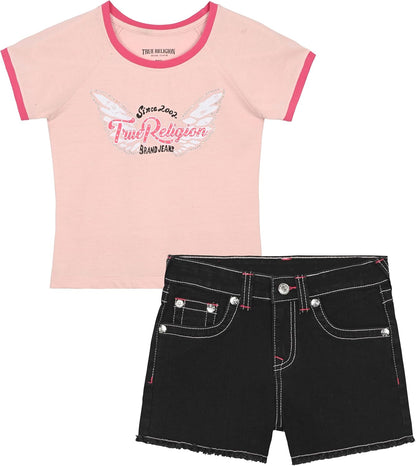 Girls Denim Shorts and Graphic Tee Set for Summer Style