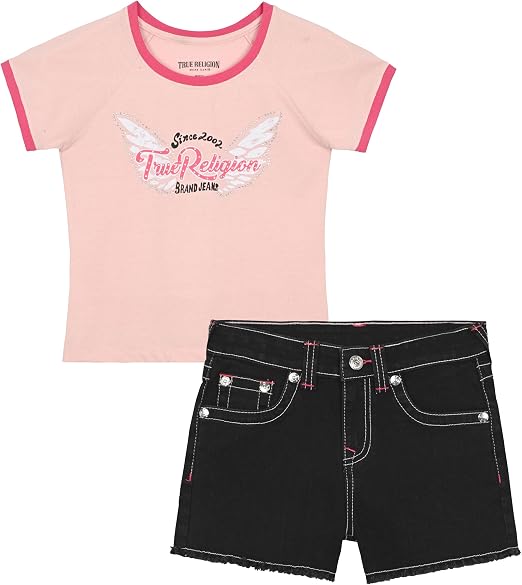 Girls Denim Shorts and Graphic Tee Set for Summer