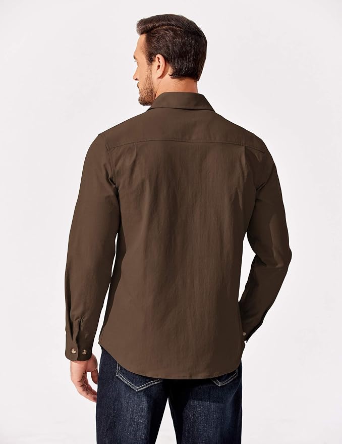Men's Long Sleeve Button-Up Shirt Jacket with Flap Pockets