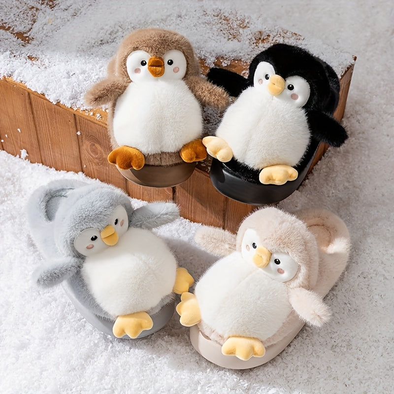 Women's Cute Penguin Plush Slippers - Winter Warm Slip-On Indoor House Shoes with Adorable Black & White Penguin & Beak Design, Soft Sole & Plush Lining, Pink Belly & Yellow Beak for -Like Comfort (Adults &), Slippers For Wom