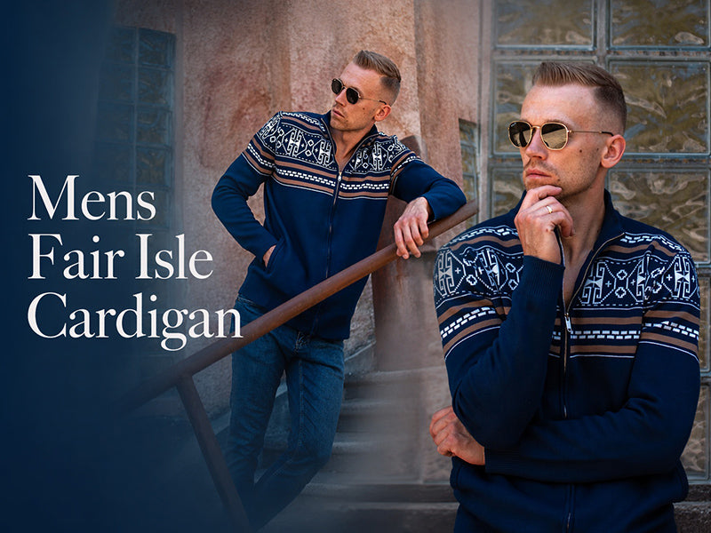 Men's Full Zip Mock Neck Cardigan Sweater with Pattern