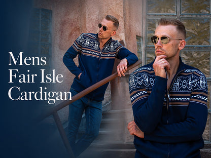 Men's Full Zip Mock Neck Cardigan Sweater with Pattern