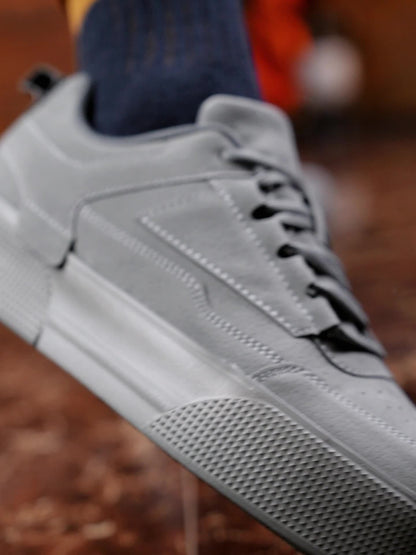 1pair Men'S Classic Solid Grey Skateboard Sneakers, Casual Street Style Lace-Up Running Shoes, Lightweight Stability Low Top with Faux Upper, Fabric Inner & EVA Sole for All-Season Outdoor Activities