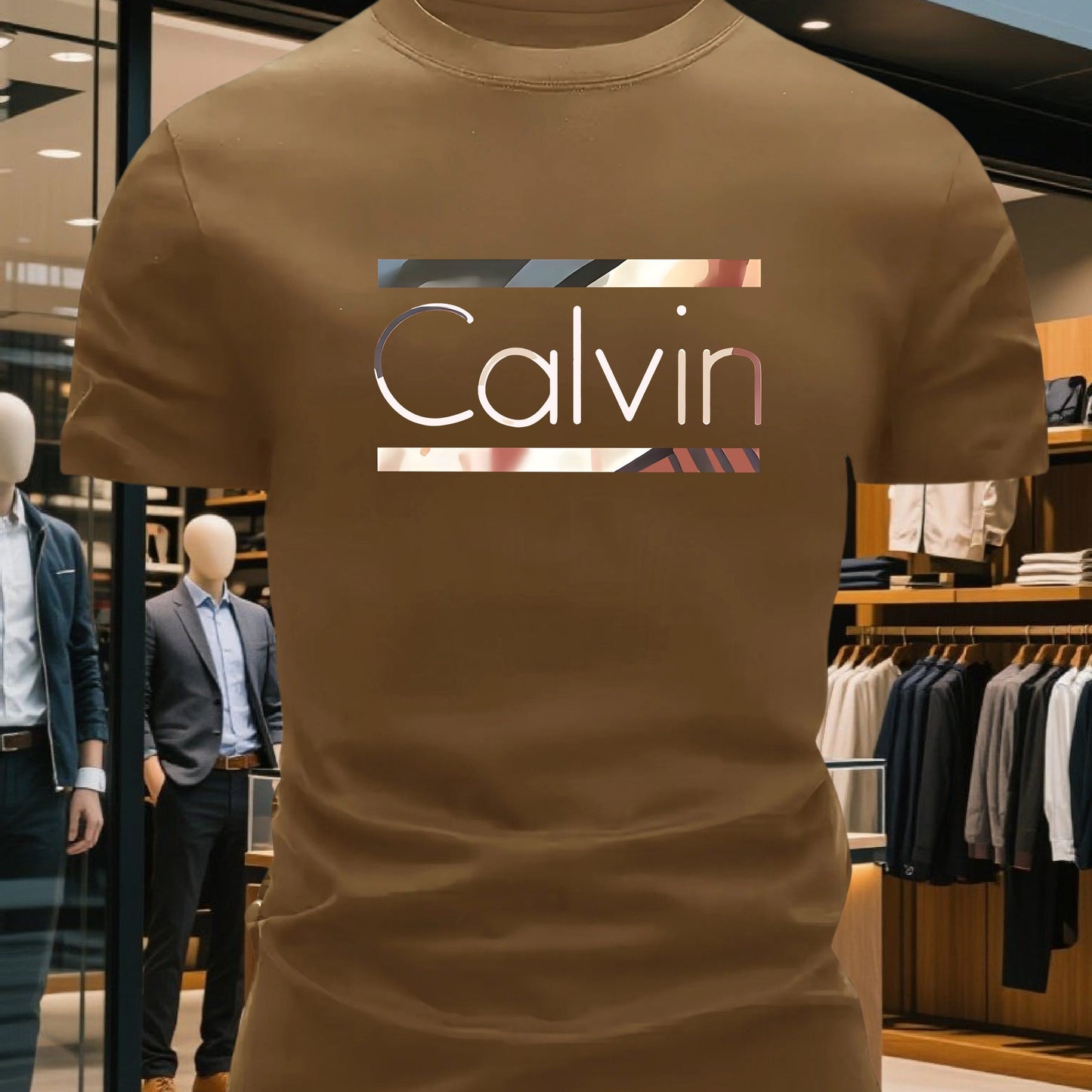 Men'S Bright Pink CALVI Graphic T-Shirt - Soft Breathable 100% Cotton Crewneck Tee, Everyday Casual Shirt for Office, Outings  Gym - Minimalist Modern Top, Comfortable Clothing, Stylish Letter Print, Durable Fabric, Short Sl