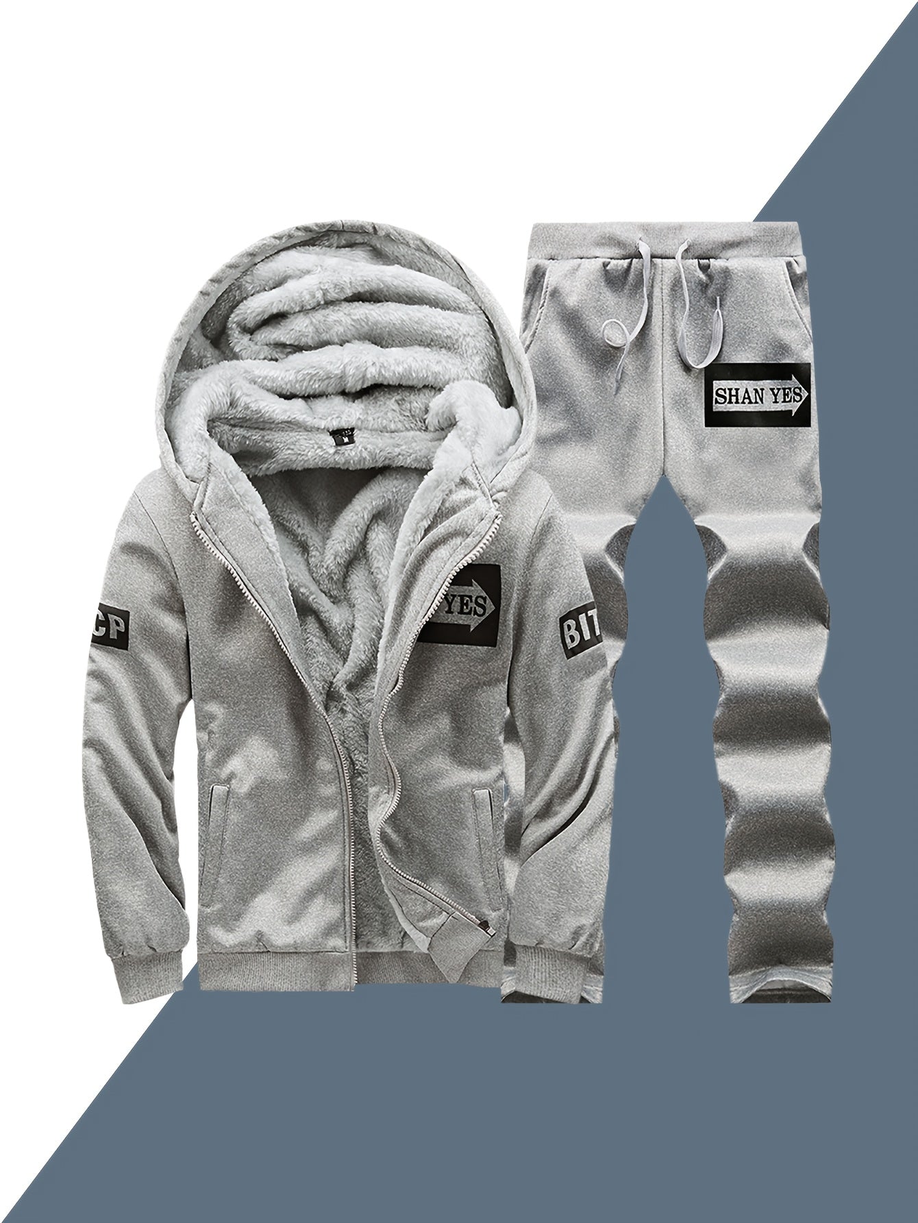 2pcs Men's -Lined Sportswear Set, Thickened Men's Casual Sportswear Set, Men's Sportswear Top and Bottom Set, Hooded Sweatshirt and Casual Sport Pants, -Lined and Thickened, Warm and Cold-Resistant, Suitable for Autumn and Wi - ayq