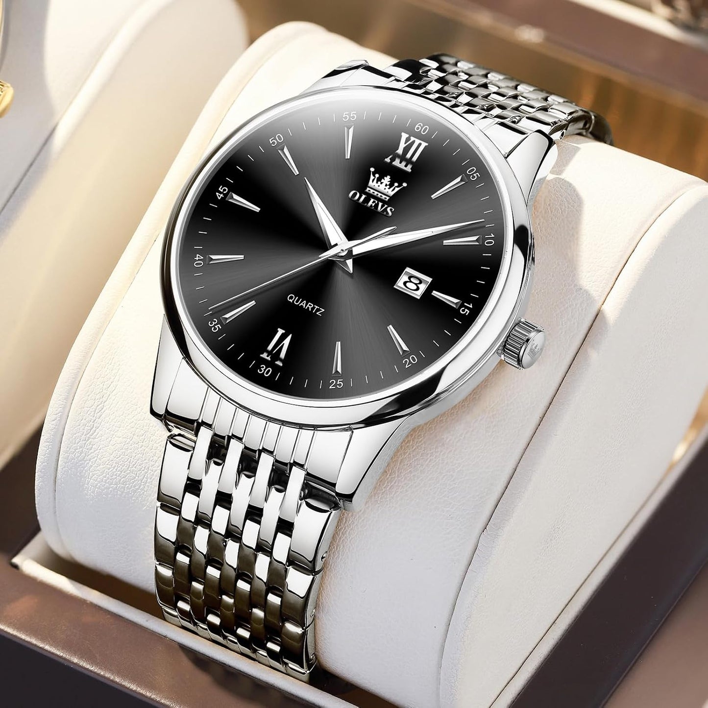 OLEVS Men's Classic Silver Stainless Steel Roman Watch