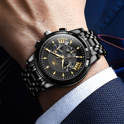 OLEVS Men's Waterproof Luminous Chronograph Watch Gold Black
