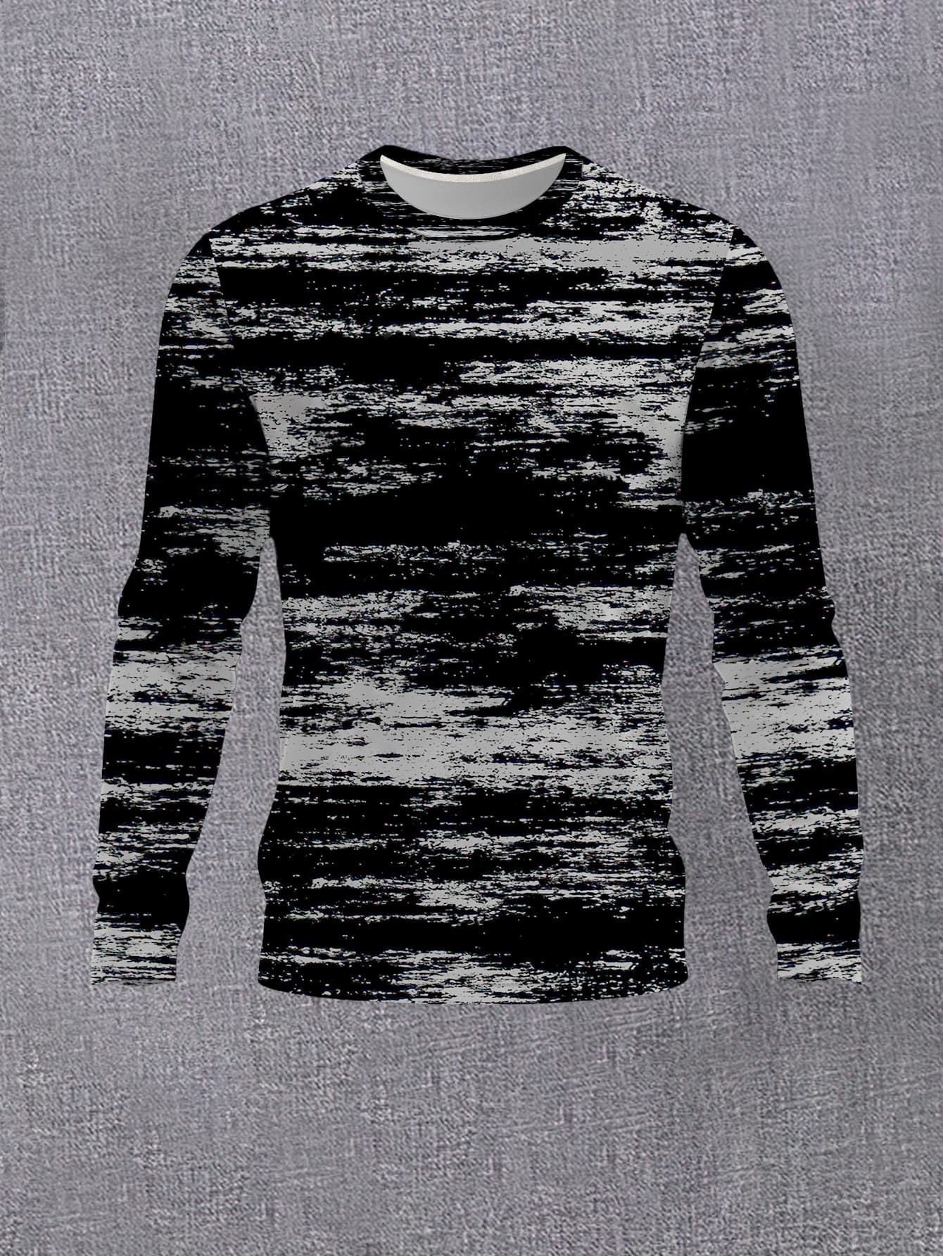 Տղամարդկանց նորաձև, կլոր վզնոցով երկար թևքերով վերնաշապիկ՝ անհատականությամբ, աբստրակտ, հյուսվածքային նախշերով, առօրյա, բազմակողմանի, նորաձև, փողոցային ոճի, երիտասարդական, հիմնական շերտով վերնաշապիկ