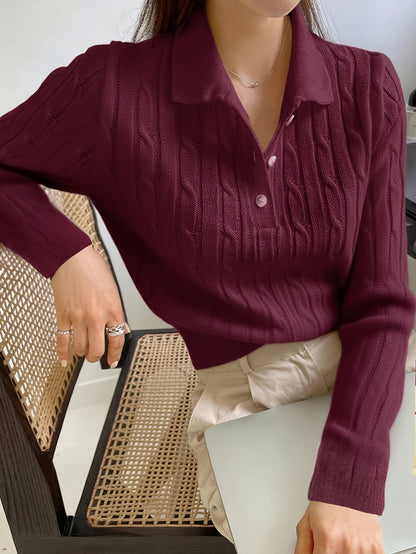 Elegant Long Sleeve Henley Pullover for Women - Fall/Winter Knit