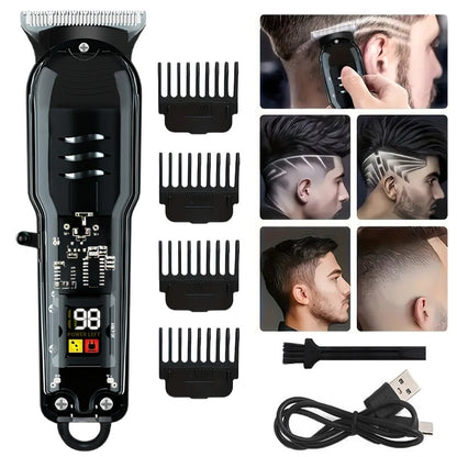 Rechargeable Professional Grooming Kit, Men's Digital Display Electric Trimmer, Minimalist Transparent Design | Portable Haircutting Tool for Home & Salon Use, Essential for Stylists, Ideal for Hair & Beard Trimming, Father's