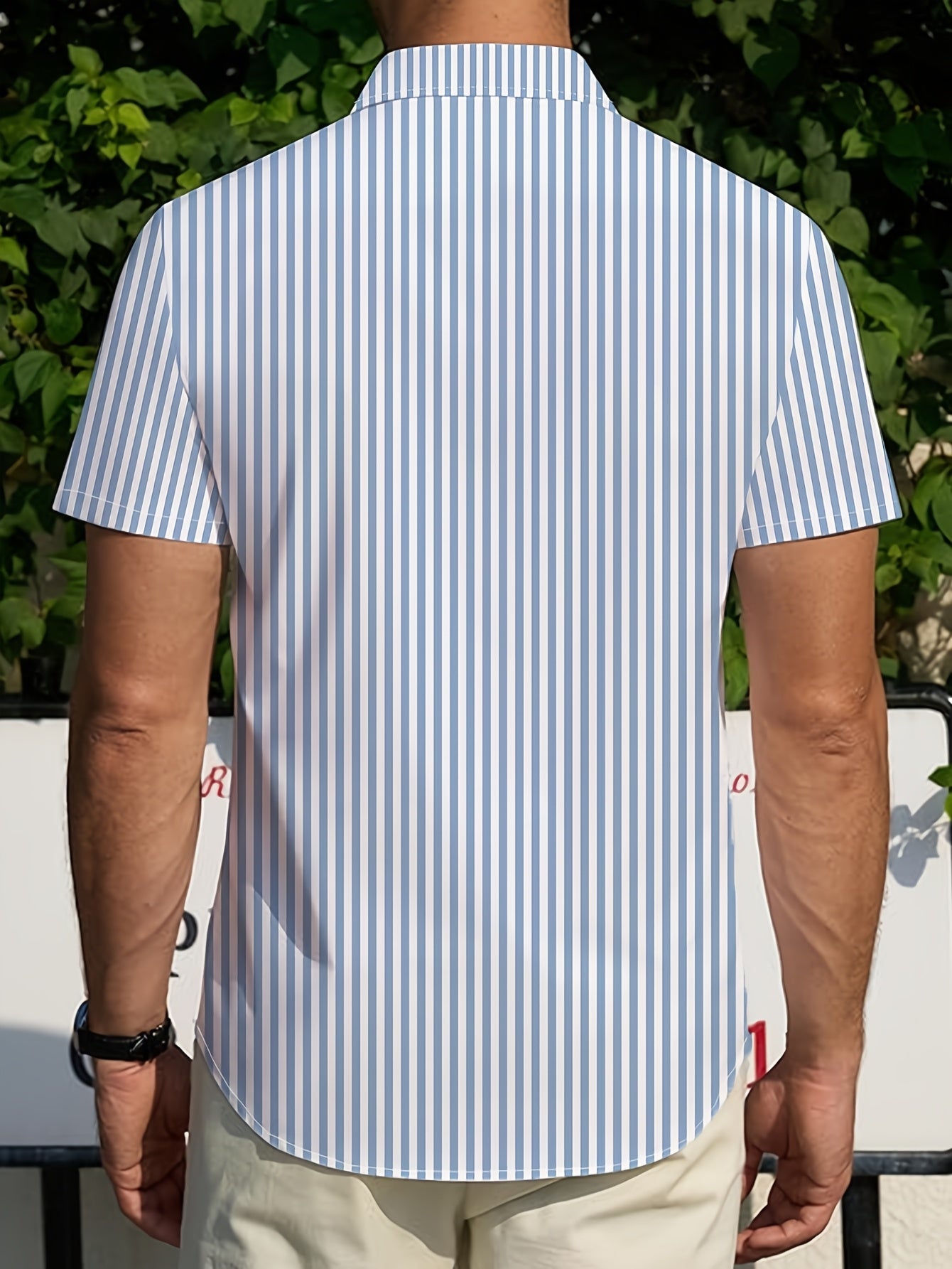 Men's Summer Casual Striped Short Sleeve Shirt, Slim Fit