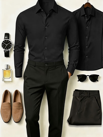 Men's All-Season Business Set: Long Sleeve Shirt & Formal Pants