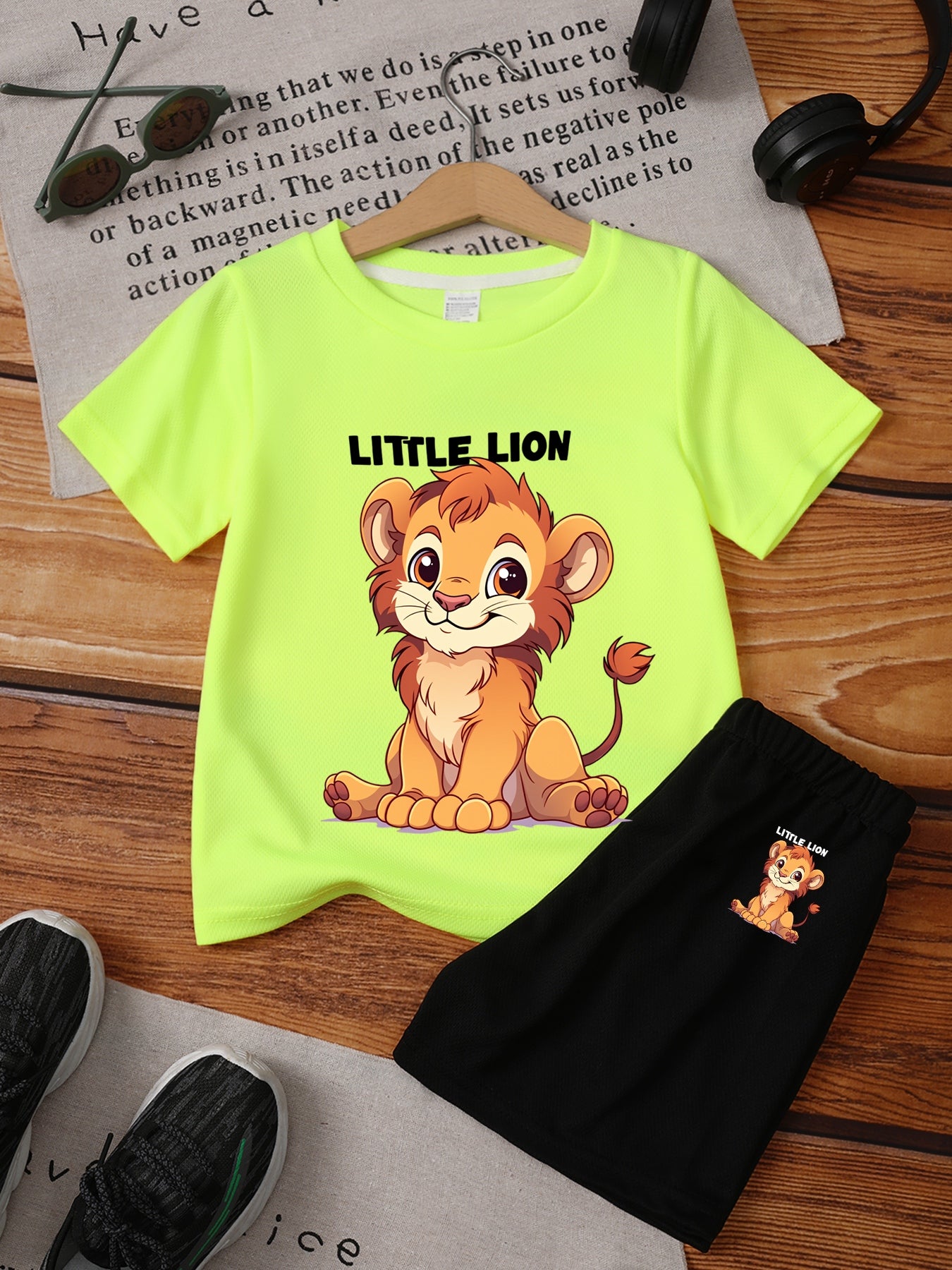 Boys' Casual Lion Print T-Shirt and Shorts Set for Spring/Summer