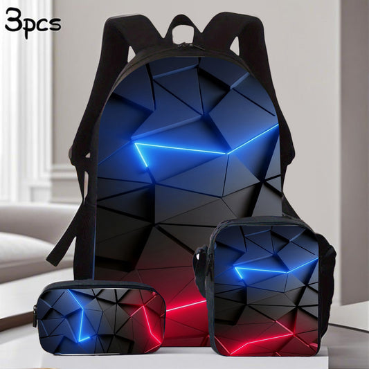 3pcs Gamer Large Capacity Lightweight Nylon Daypack with Lunch Bag  Pencil Case, Perfect for, Travel, or Daily Commute, Great Birthday or Holiday Gift, Backpack for Travel