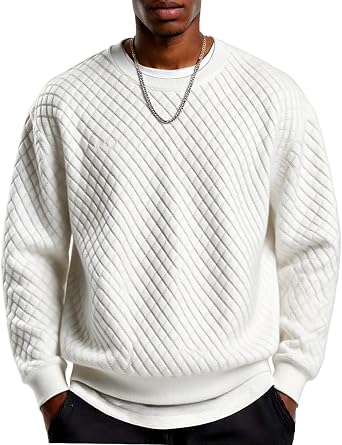Men's Lightweight Crewneck Sweatshirt with Geometric Texture