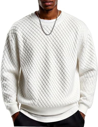 Men's Lightweight Crewneck Sweatshirt with Geometric Texture