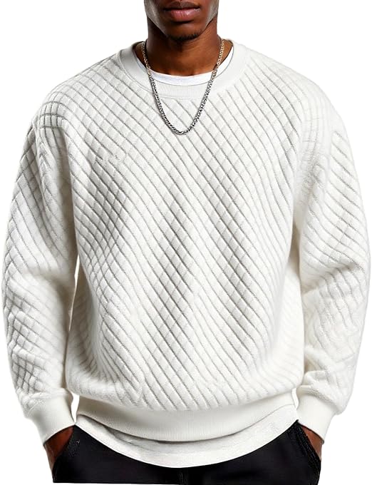 Men's Lightweight Crewneck Sweatshirt with Geometric Texture