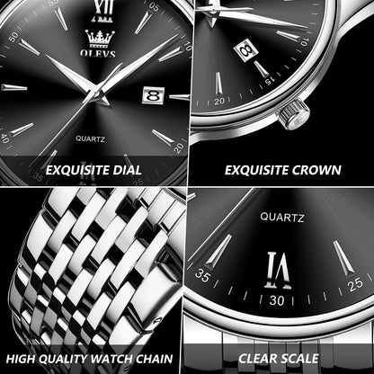 OLEVS Men's Classic Silver Stainless Steel Roman Watch