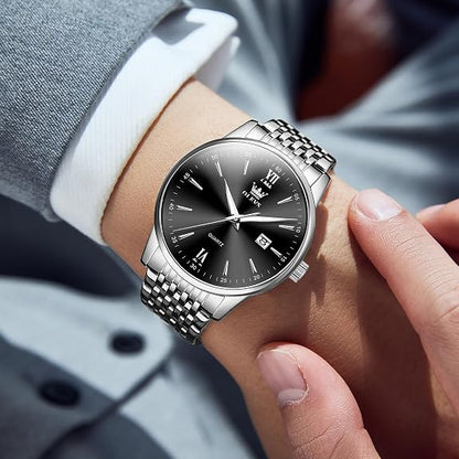 OLEVS Men's Classic Silver Stainless Steel Roman Watch