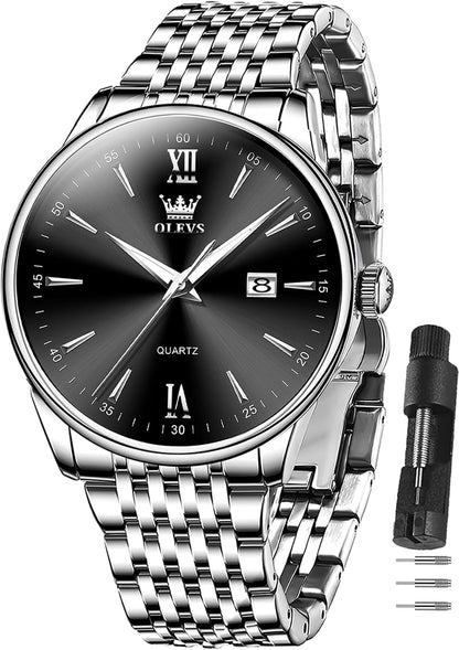 OLEVS Men's Classic Silver Stainless Steel Roman Watch