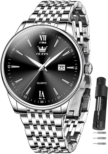 OLEVS Men's Classic Silver Stainless Steel Roman Watch