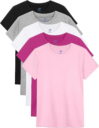 5-Pack Girls Cotton Short Sleeve T-Shirts Comfortable Fit