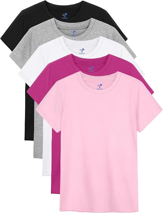 5-Pack Girls Cotton Short Sleeve T-Shirts Comfortable Fit