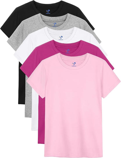 5-Pack Girls Cotton Short Sleeve T-Shirts Comfortable Fit