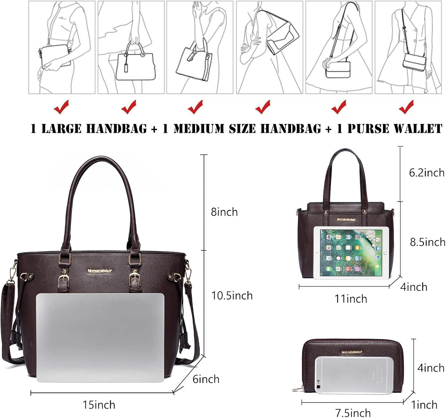 Women’s 3-Piece Tote Bag and Wallet Set – Stylish Shoulder Satchel
