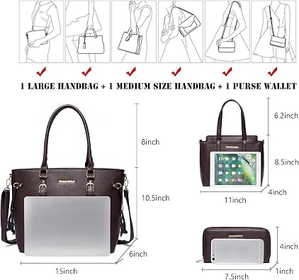 Women’s 3-Piece Tote Bag and Wallet Set – Stylish Shoulder Satchel