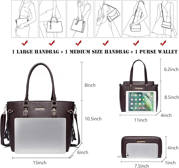 Women’s 3-Piece Tote Bag and Wallet Set – Stylish Shoulder Satchel