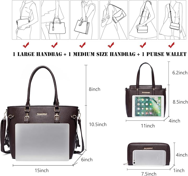 Women’s 3-Piece Tote Bag and Wallet Set – Stylish Shoulder Satchel
