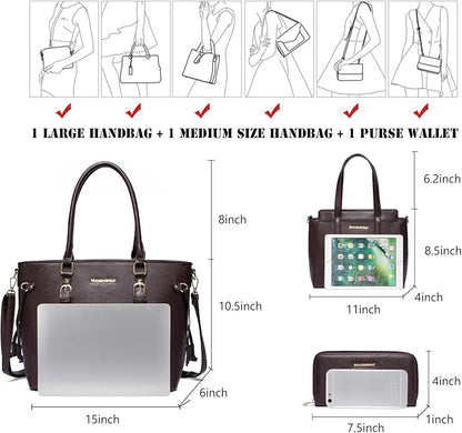 Women’s 3-Piece Tote Bag and Wallet Set – Stylish Shoulder Satchel