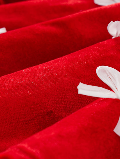 1 հատ կարմիր ժանյակավոր զգեստ՝ ծալքավոր օձիքով և ժապավենով մեջքով, երկար թևքերով ձմեռային երեկույթի զգեստ՝ Սուրբ Ծննդյան, Նոր տարվա, հարսանիքների համար, մեղմ, տաք հագուստ (կարճ բացվածքով, լվացքի մեքենայով լվացվող հագուստ)