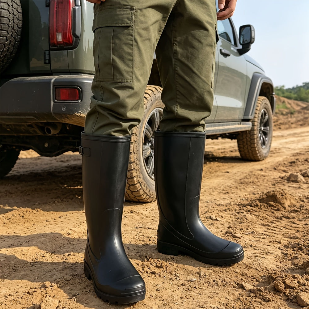 Unisex Tall Waterproof PVC Rain Boots with Non-Slip Soles