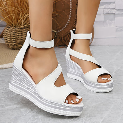 Plus-Size Women's Roman Wedge Sandals with Peep-Toe & Zipper