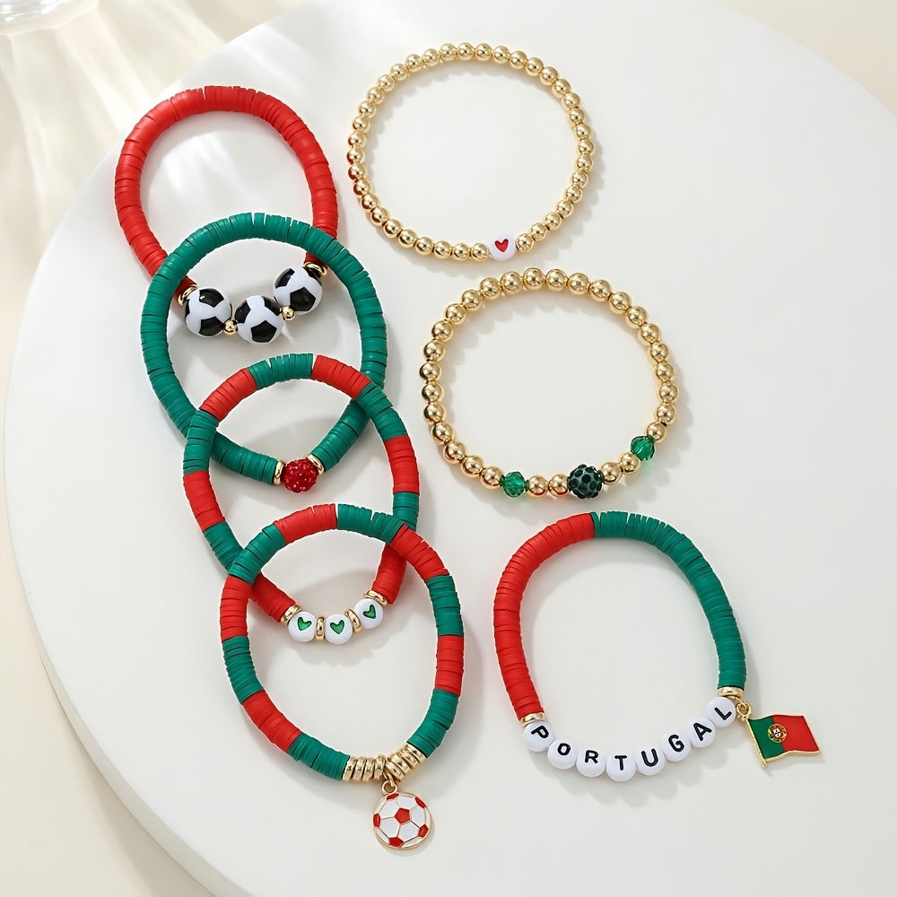 Portugal Fan Bracelet with Football Pendant and Flag Charm - ayq