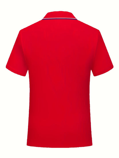 A Single-pc Men'S Polo Shirt with Letter Patterns, Golf Shirt, Breathable Fabric, Cool And Comfortable | Soft And Breathable, Striped Short-Sleeve T-Shirt with Button Details, Solid Color Casual, Regular Fit Multi-Color Set, - ayq