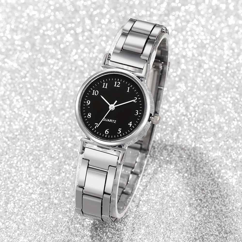 Set Of 4 New Stylish Stainless Steel Quartz Watches For Women + New Heart-shaped Bracelet Set, Perfect For Gifting Friends On Valentine's Day, Easter, Ramadan, Or Eid Al-Adha In The Middle East