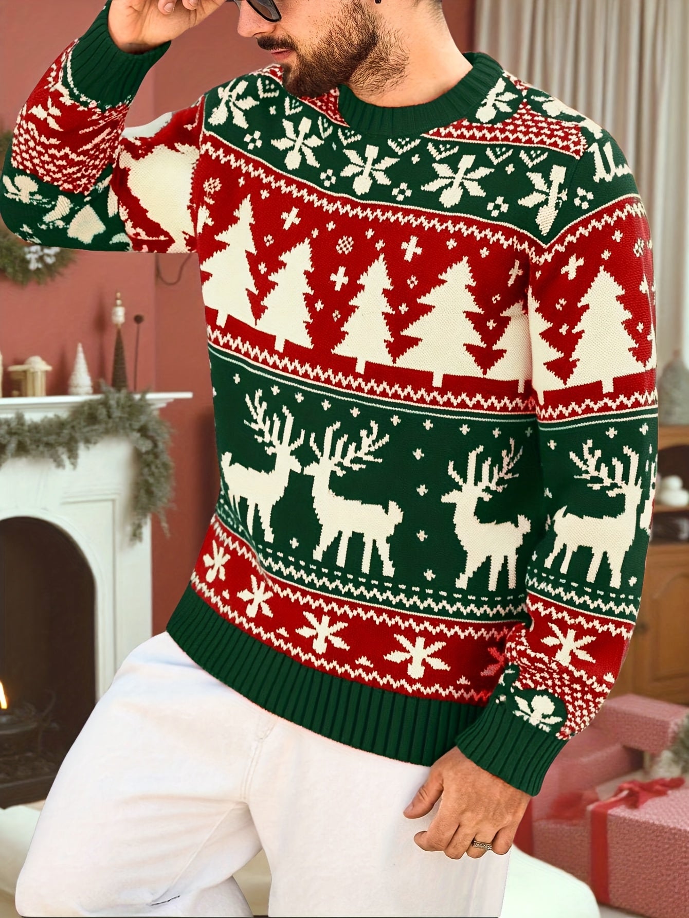 Christmas Theme Knitted Sweater | Warm and Comfortable, Ideal for Self-Wear or Gifting, Crew Neck, Long Sleeve, Acrylic Material, Fall/Winter Season