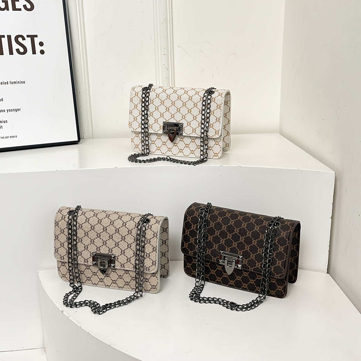 Կանացի նորաձև մեծ տարողությամբ ուսի պայուսակ | Միջին տարիքի կանանց համար նախատեսված խաչաձև շղթայով պայուսակ, արհեստական ​​կաշի, երկրաչափական նախշերով, բազմագույն, ճարմանդով փակվող | Խնամքի հրահանգներ՝ չլվանալ, ներկել՝ այո, աստառ՝ արհեստական ​​կաշի