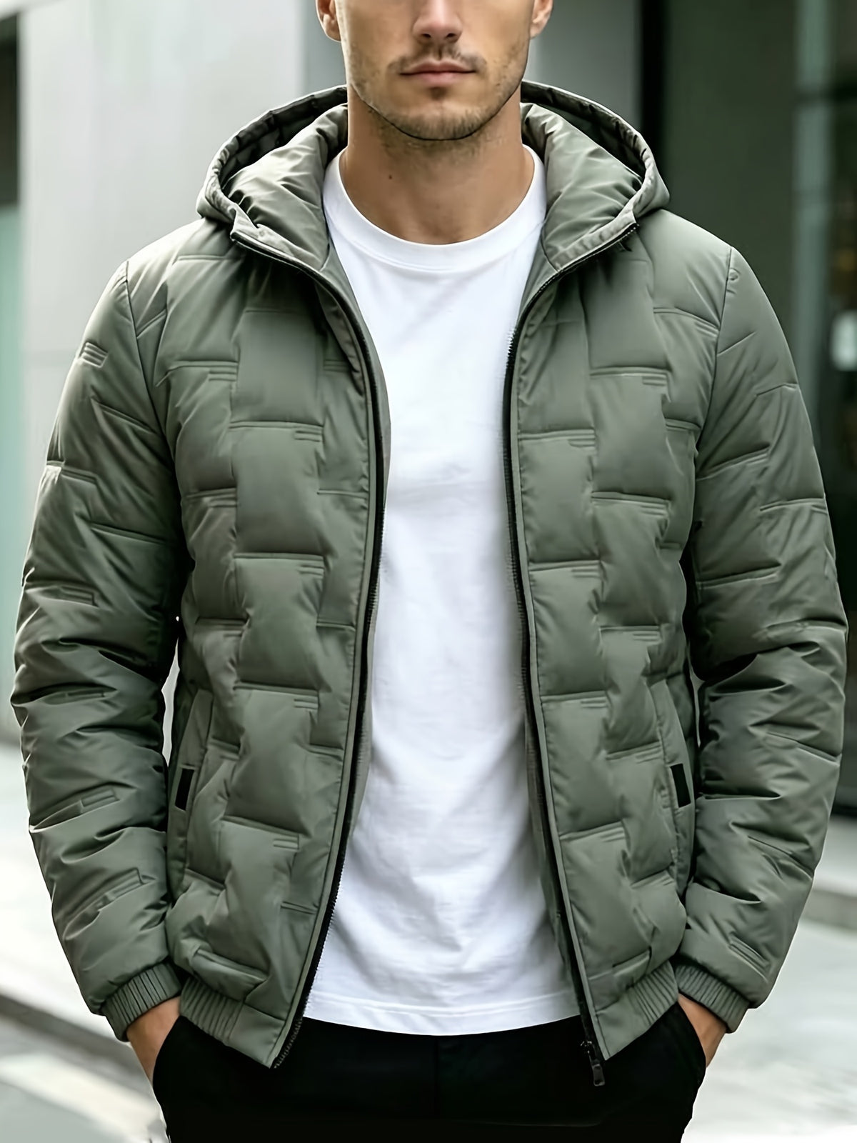 Men's Quilted Hooded Jacket, Warm Casual Winter Outerwear