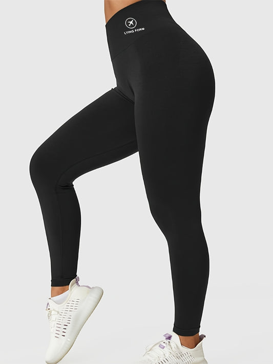 Women's High-Waisted Cropped Sports Leggings, Polyester & Spandex Blend, Solid Color, High Stretch, Knit Fabric, for All-Season Yoga Fitness Pants, Yoga Pants